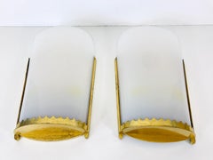 Huge Pair of Mid-Century Modern Brass and Perspex Cinema Wall Lamps, 1950s