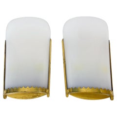 Huge Pair of Mid-Century Modern Brass and Perspex Cinema Wall Lamps, 1950s