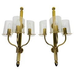 Huge Pair of Mid-Century Modern Brass and Perspex Cinema Wall Lamps, 1950s