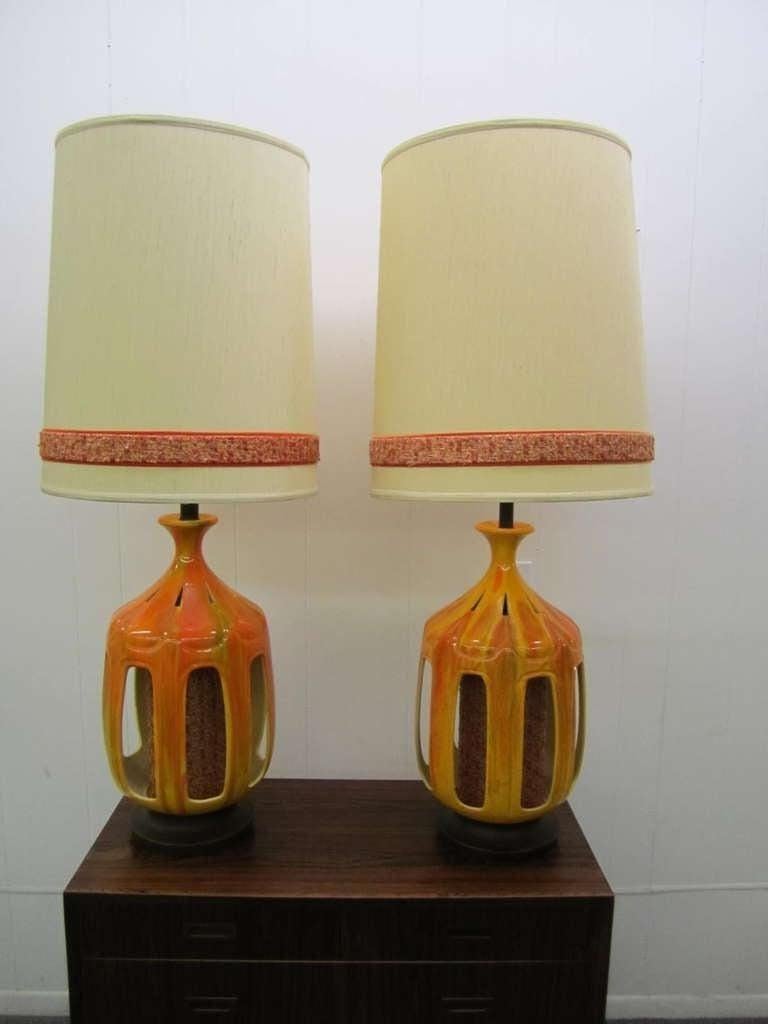Ceramic Huge Pair Of Orange Drip Glaze Lamps Mid-century Modern Danish For Sale