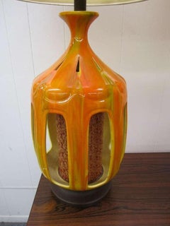 Grande paire de lampes danoises mi-siècle moderne à glaçure orange