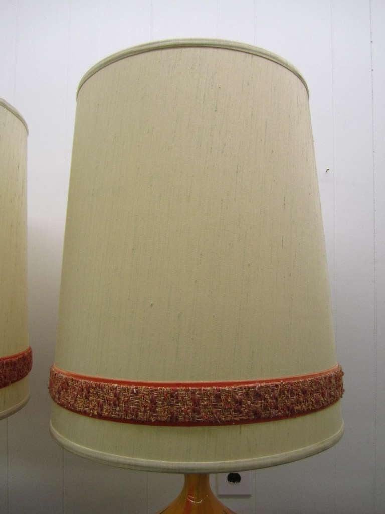 Huge Pair Of Orange Drip Glaze Lamps Mid-century Modern Danish For