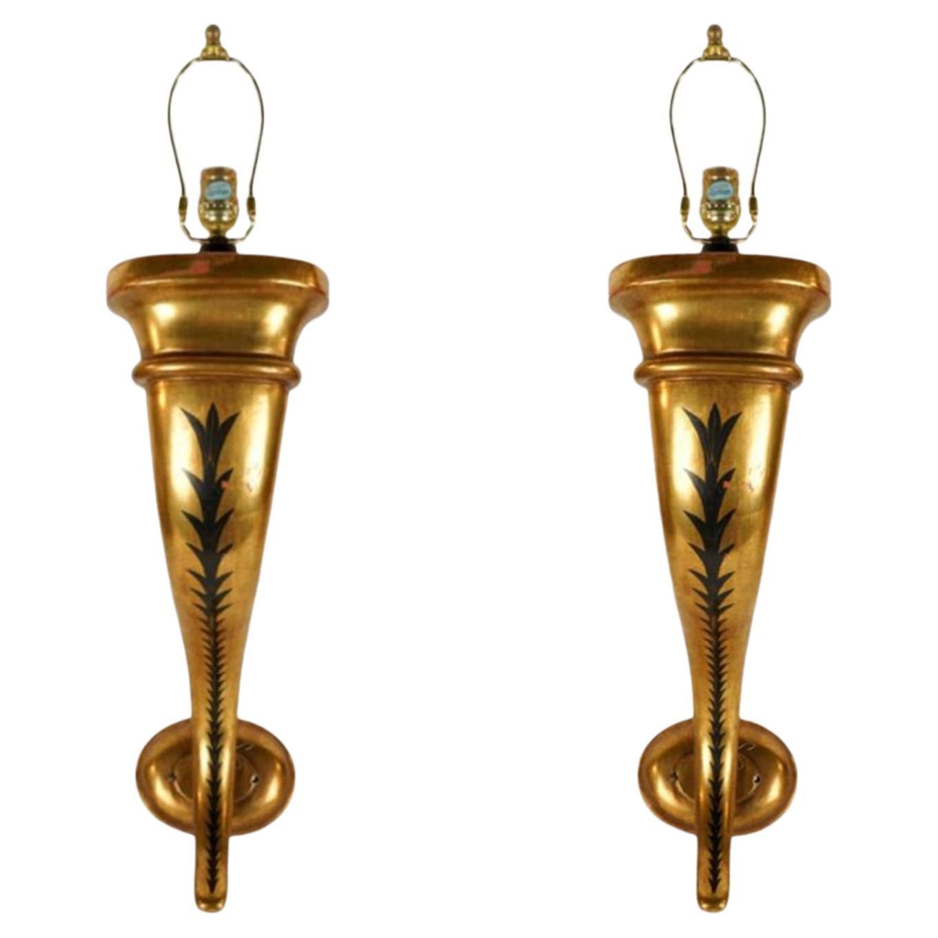 Huge Pair of Rose Tarlow Melrose House Giltwood Light Wall Sconces For Sale