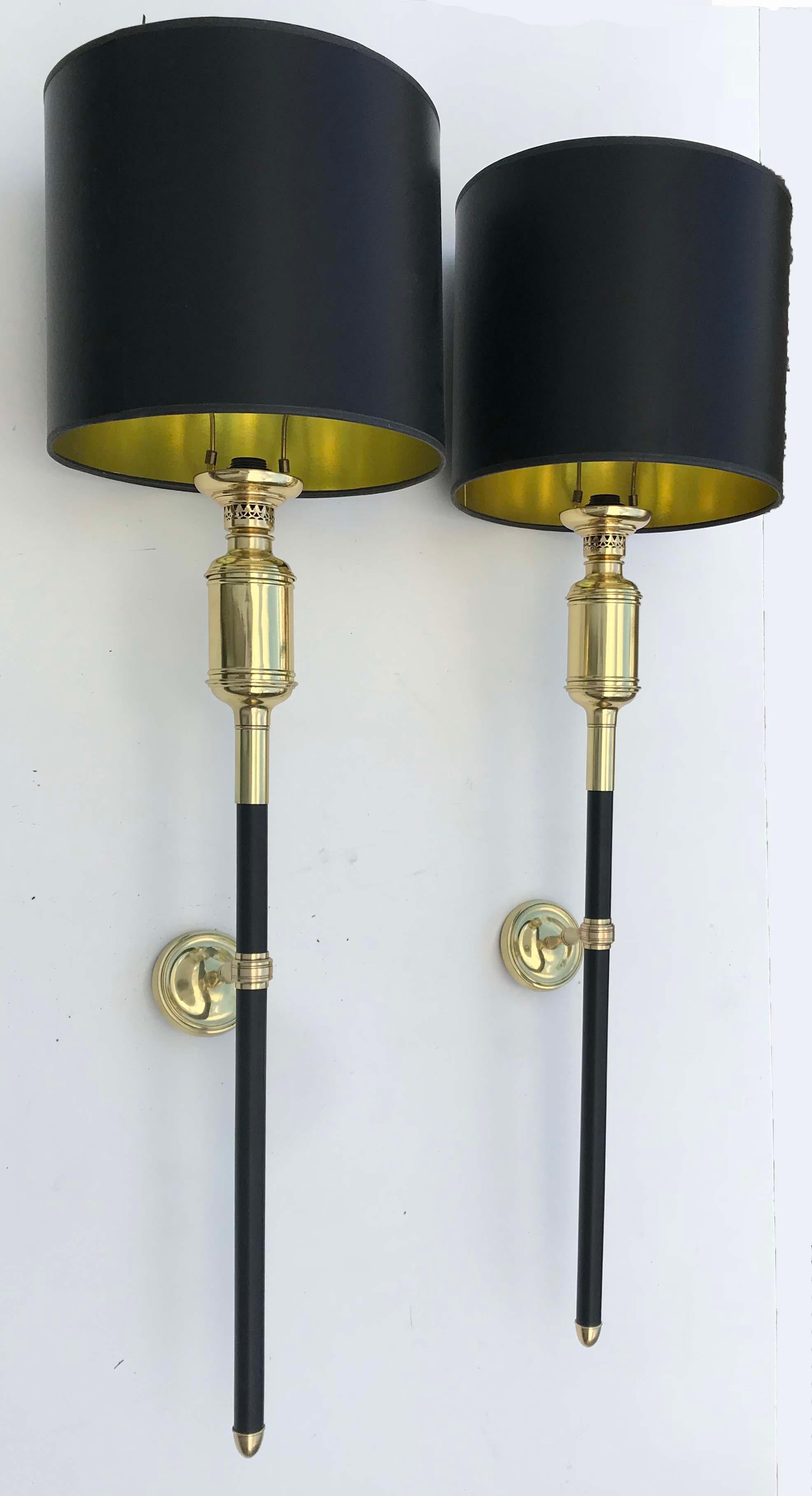Incredible Maison Lancel sconces, very rare in that dimension 53 inches High.
US rewired and in working condition
Totally restored and refinished
100w max Bulb
Shade dimensions 14 diameter, 10 high
Back plate: 5