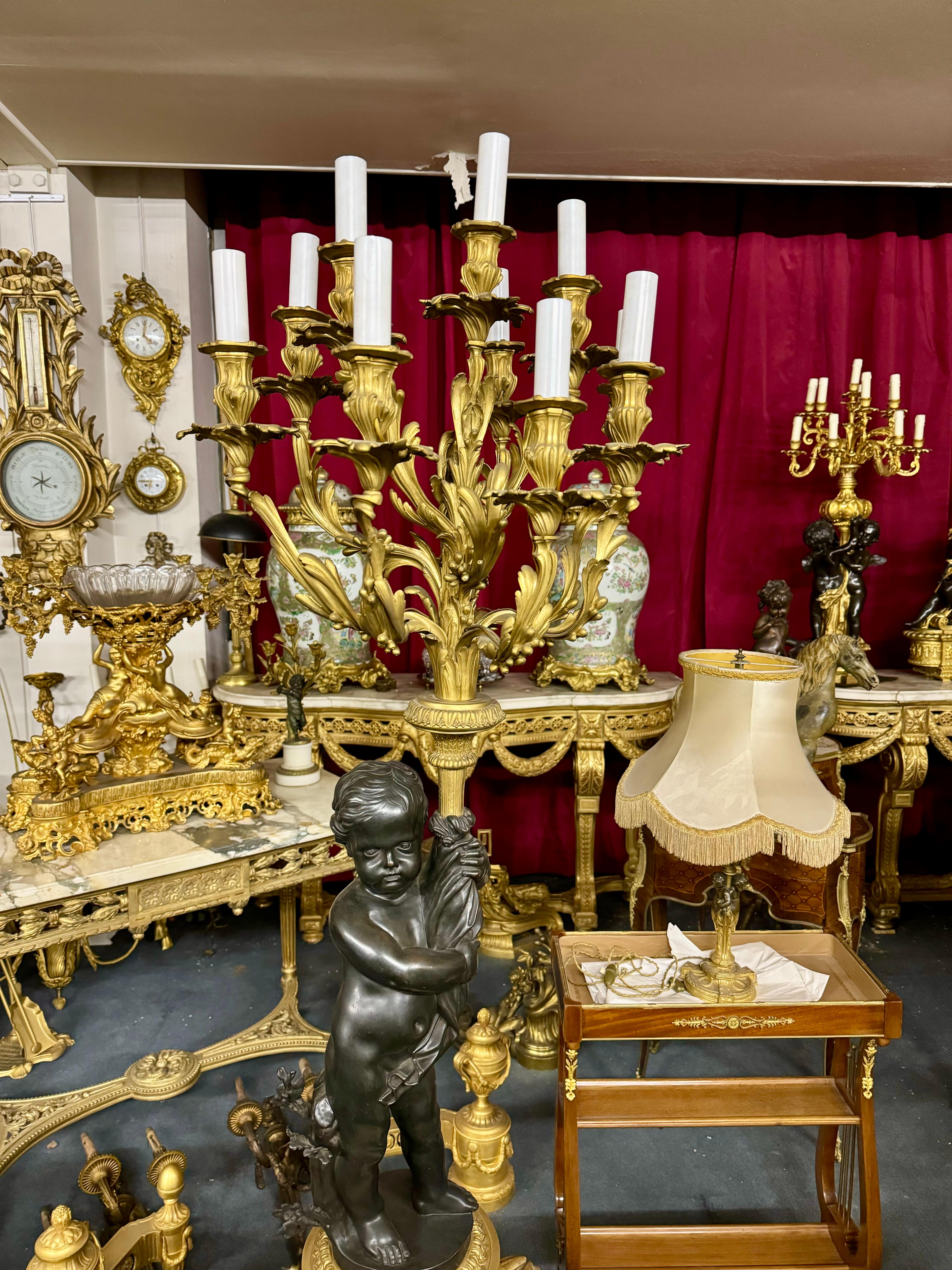 Napoleon III Huge pair of torcheres figurative, bronze and marble For Sale