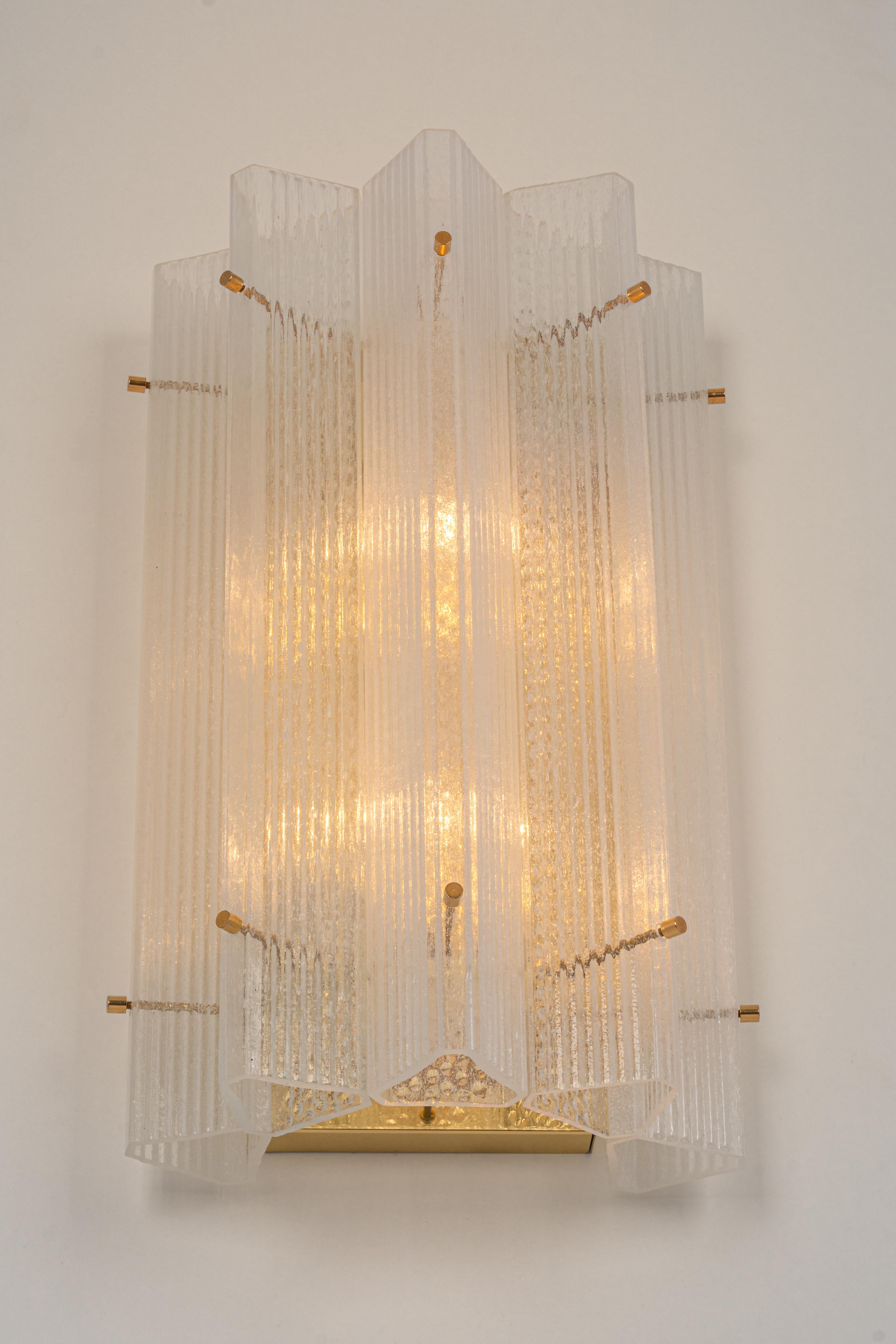 Huge Pair of Triangular Frosted Glass Wall Sconces by Limburg, Germany, 1960s For Sale 6