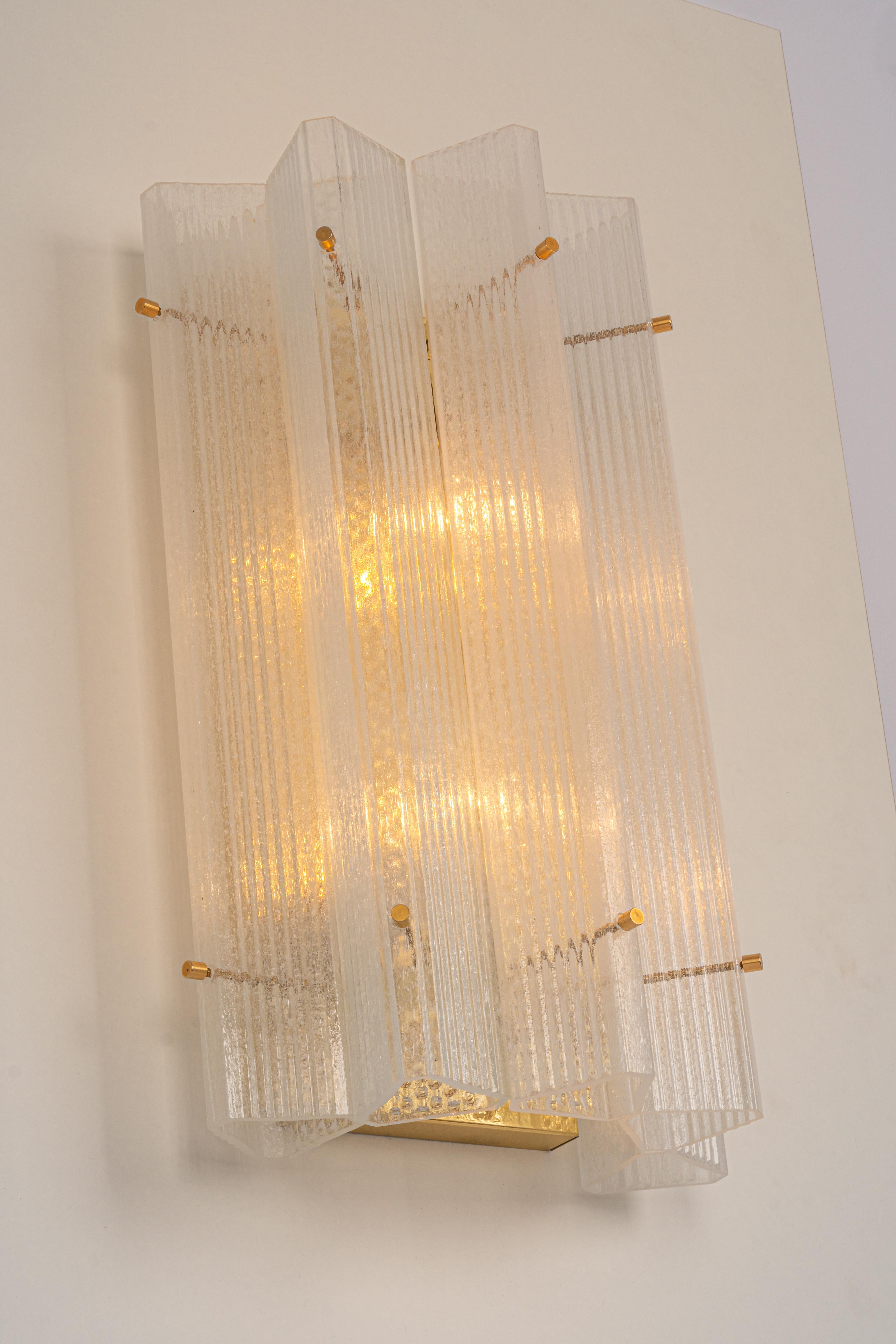 Huge Pair of Triangular Frosted Glass Wall Sconces by Limburg, Germany, 1960s For Sale 7