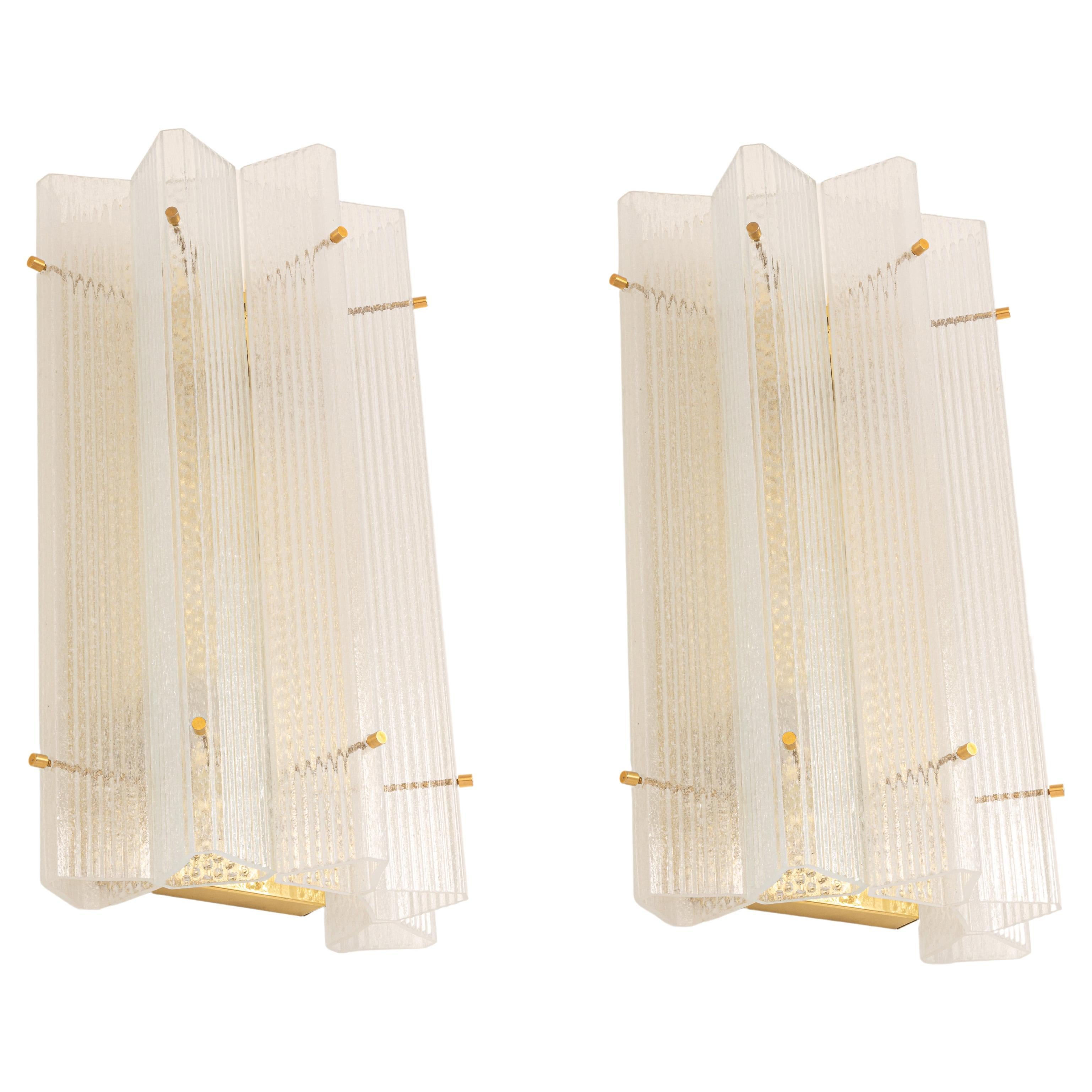 Huge Pair of Triangular Frosted Glass Wall Sconces by Limburg, Germany, 1960s For Sale