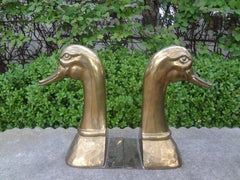 Huge Pair of Vintage Polished Brass Duck Bookends by Sarreid Ltd.
