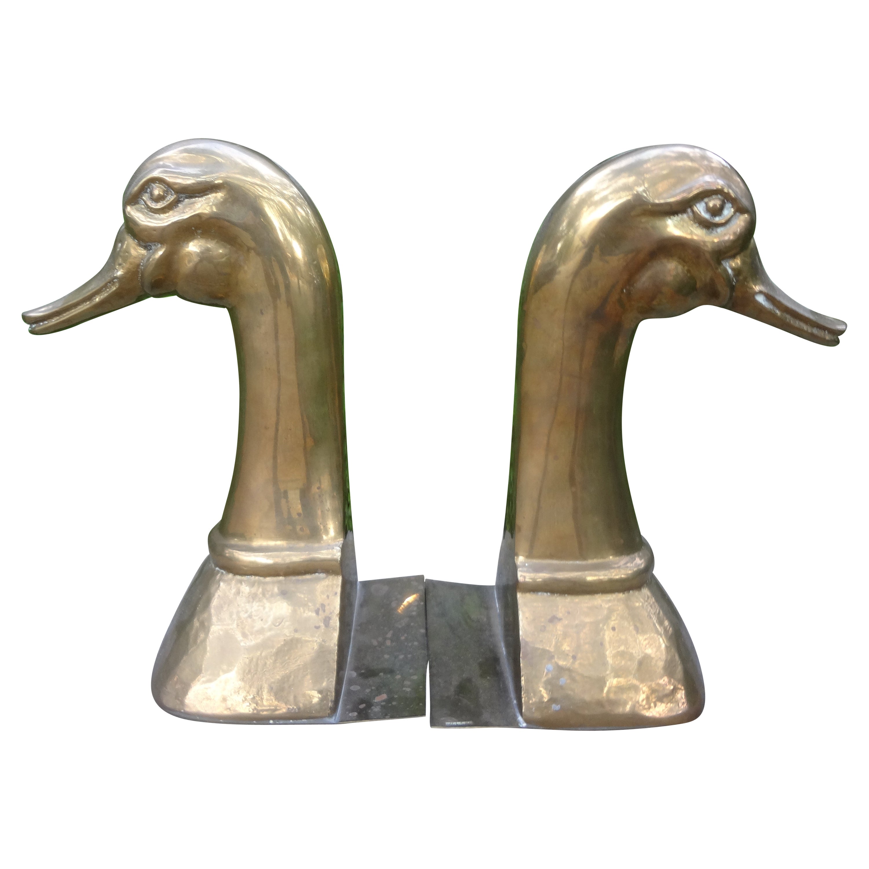 Huge Pair of Vintage Polished Brass Duck Bookends by Sarreid Ltd. For Sale