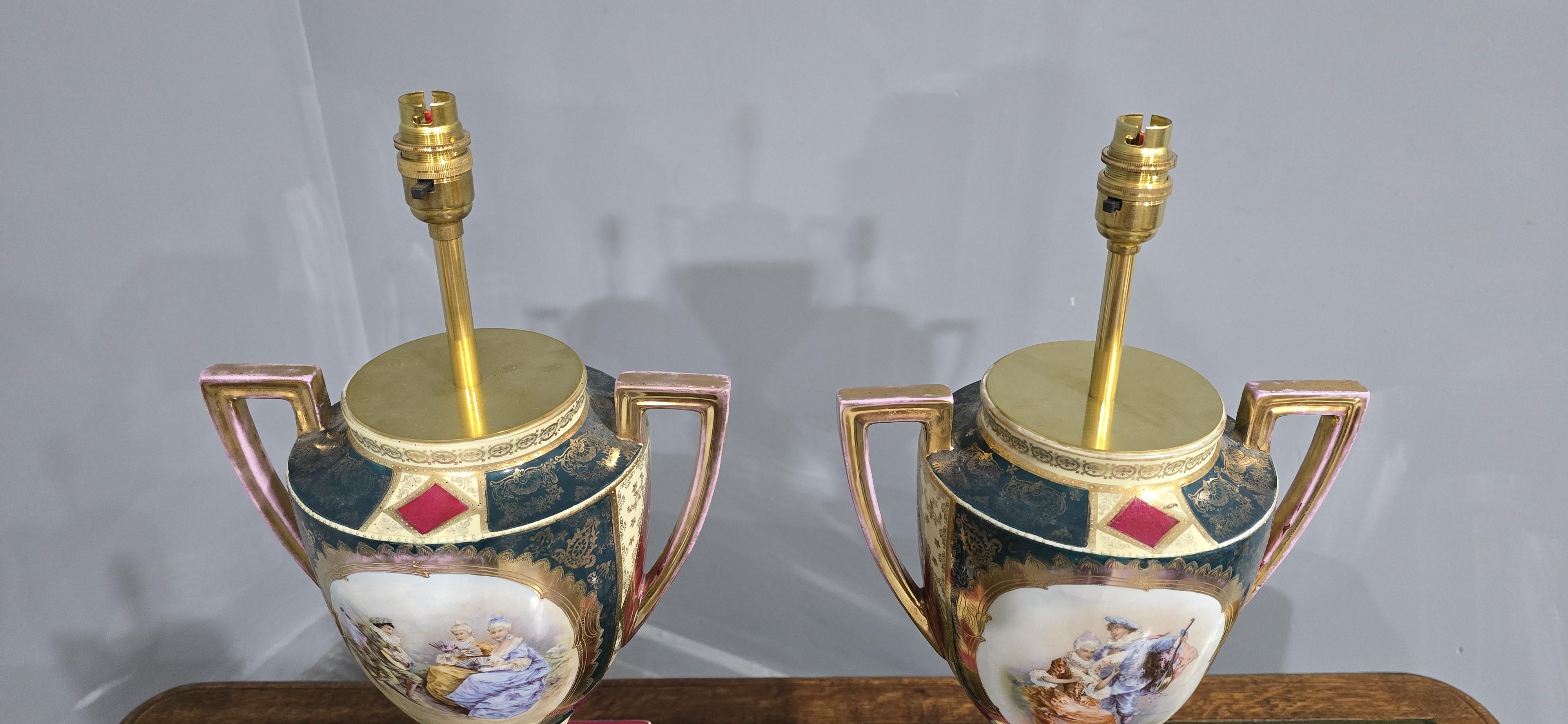 Austrian Huge Pair Vienna Table Lamps For Sale