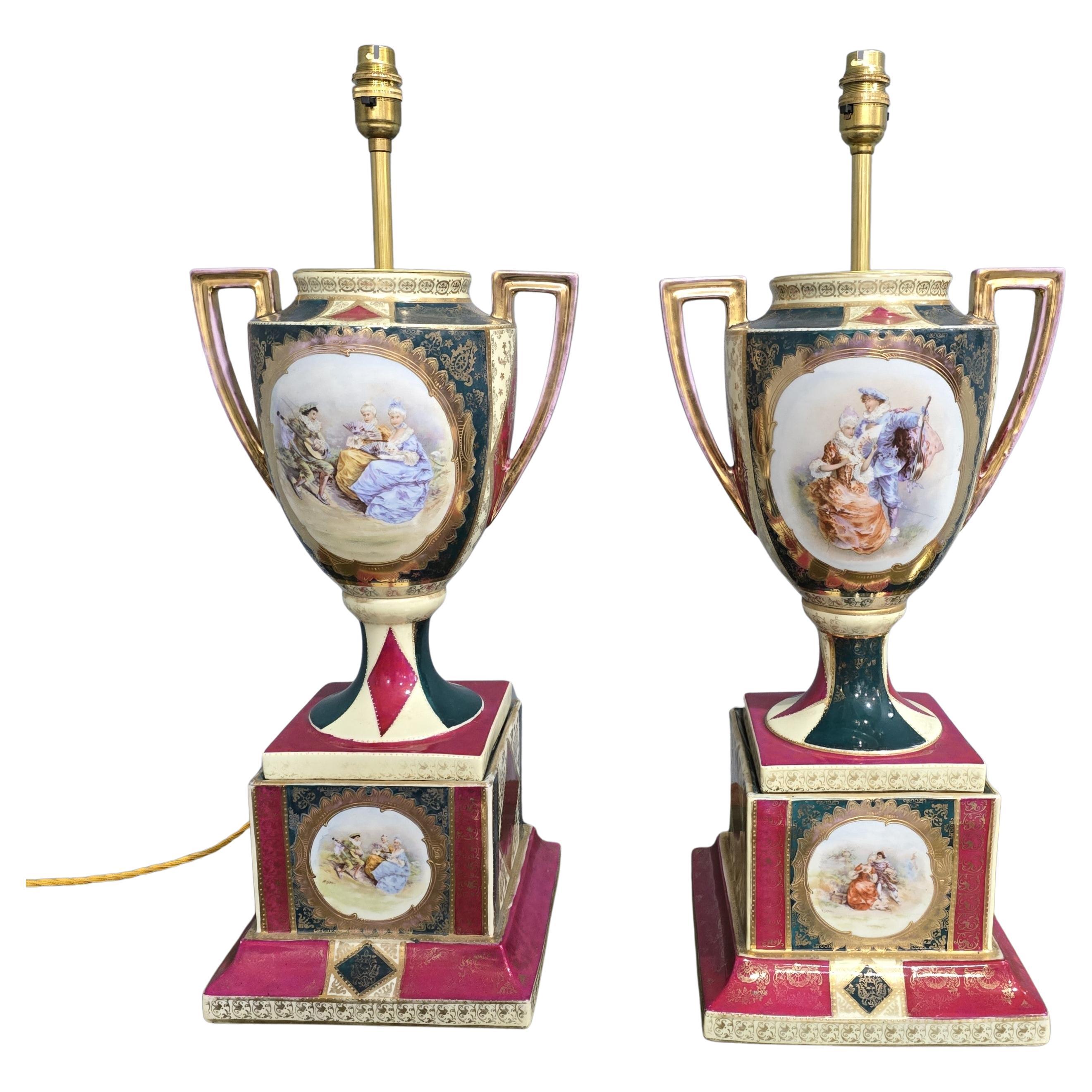 Huge Pair Vienna Table Lamps For Sale