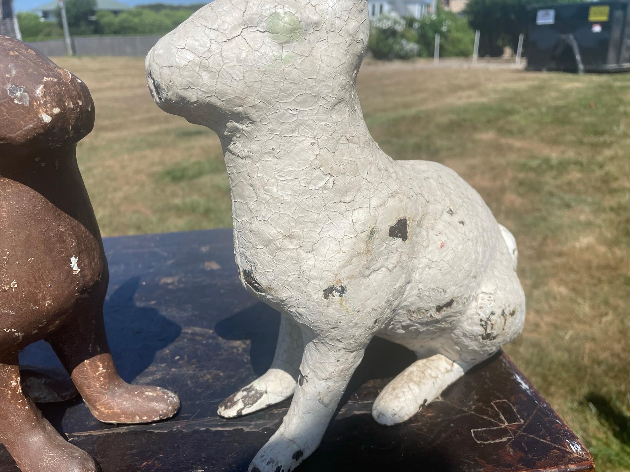 Huge Pair Vintage Garden Rabbits Usagi in Old Paint For Sale 5