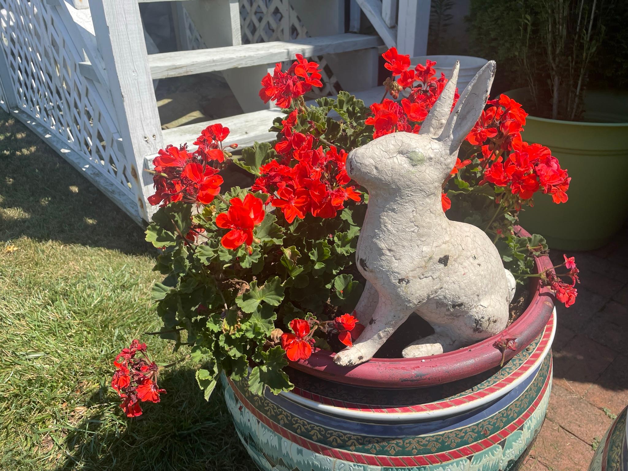 Huge Pair Vintage Garden Rabbits Usagi in Old Paint For Sale 6