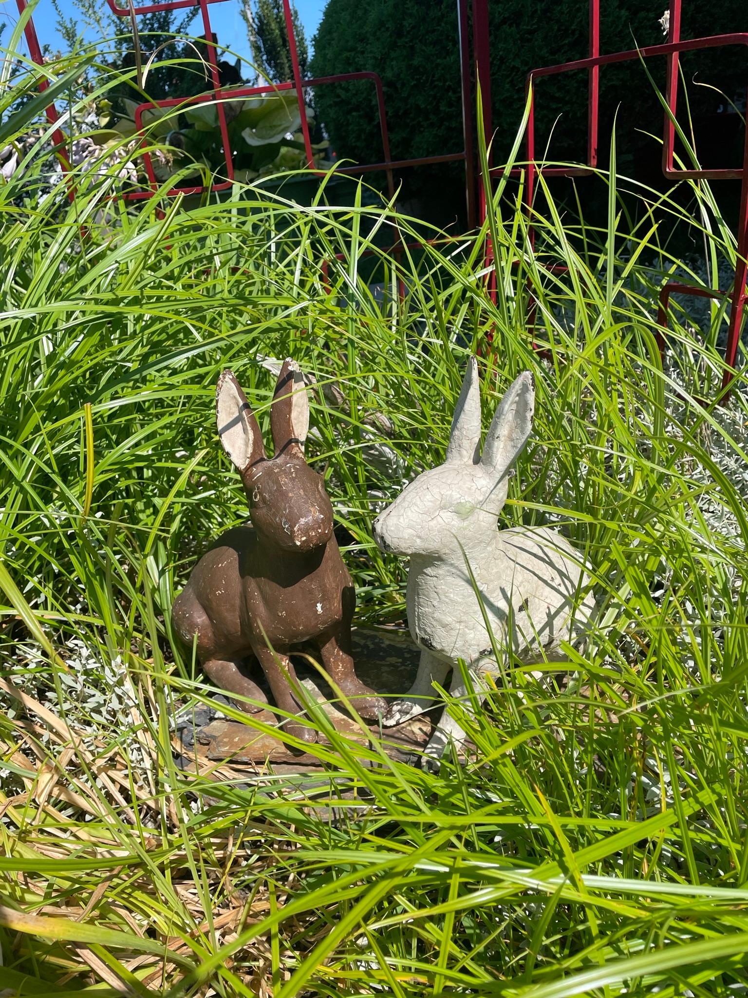 American Huge Pair Vintage Garden Rabbits Usagi in Old Paint For Sale
