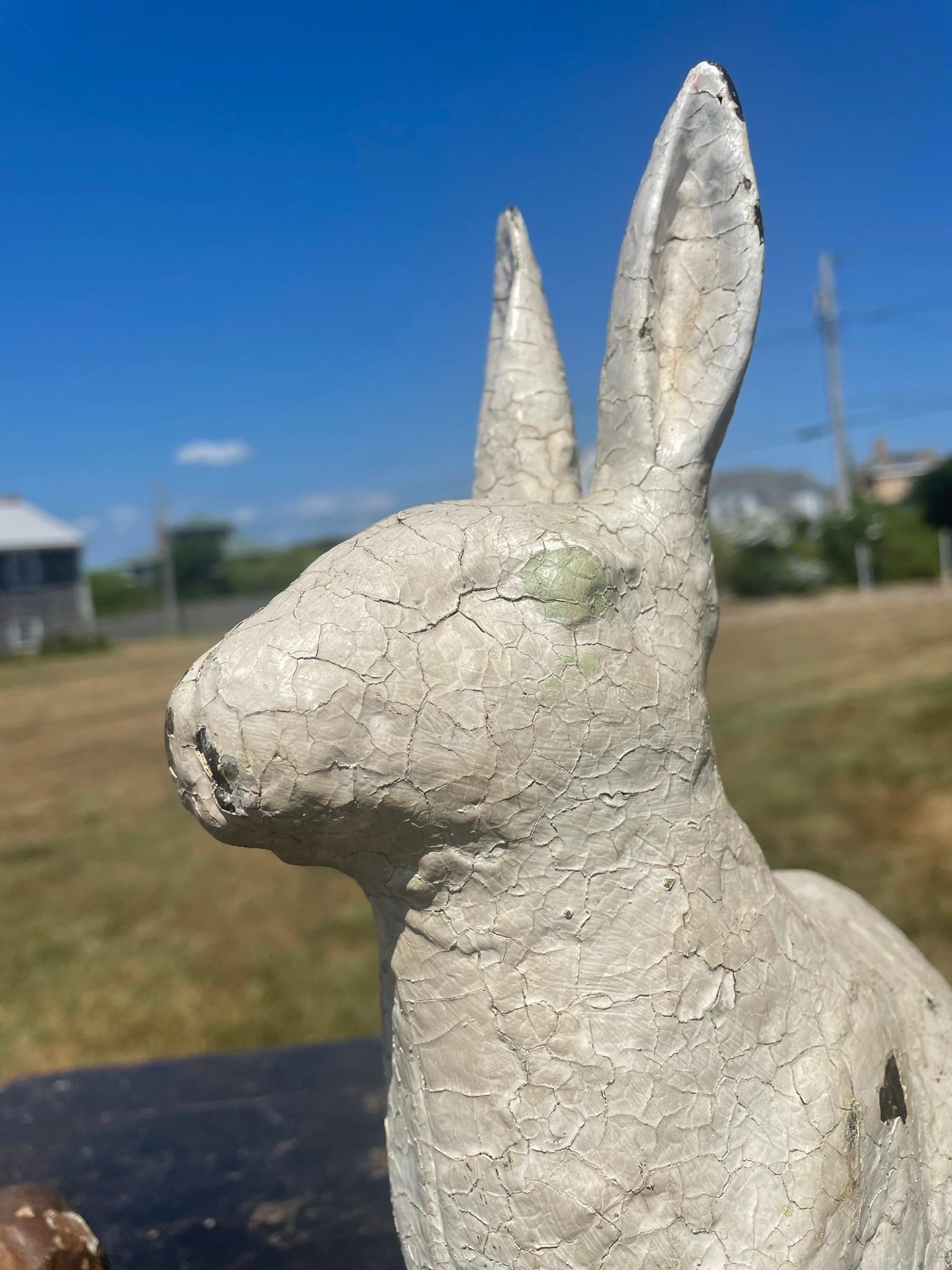 Huge Pair Vintage Garden Rabbits Usagi in Old Paint In Good Condition For Sale In South Burlington, VT