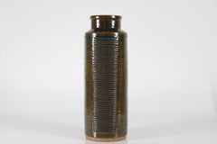 HUGE Palshus Stoneware Floorvase C 24 with Moss Green Glaze Denmark Mid-Century (vase à poser en grès)