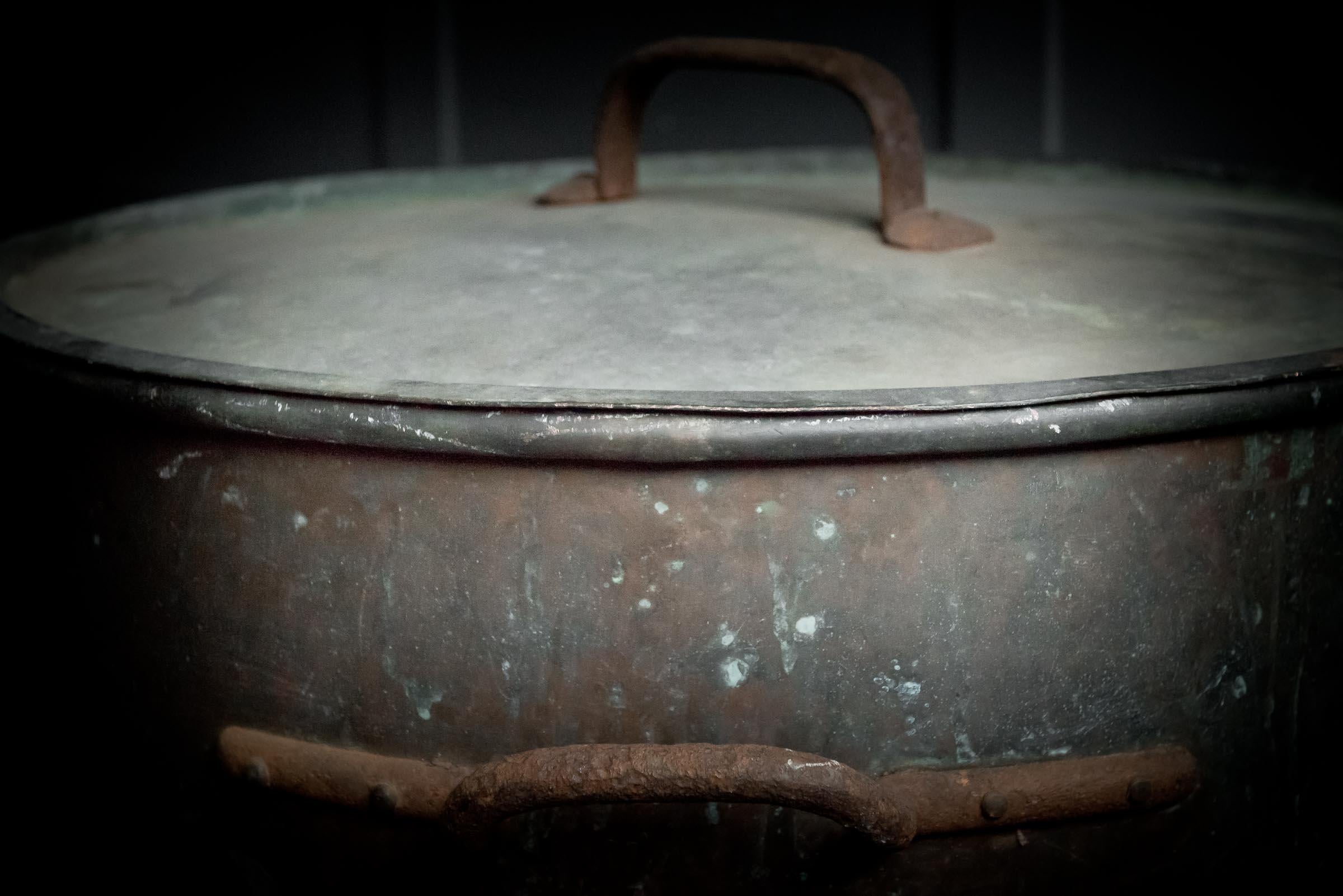 19th Century Huge Patinated Copper Cooking Vessel For Sale