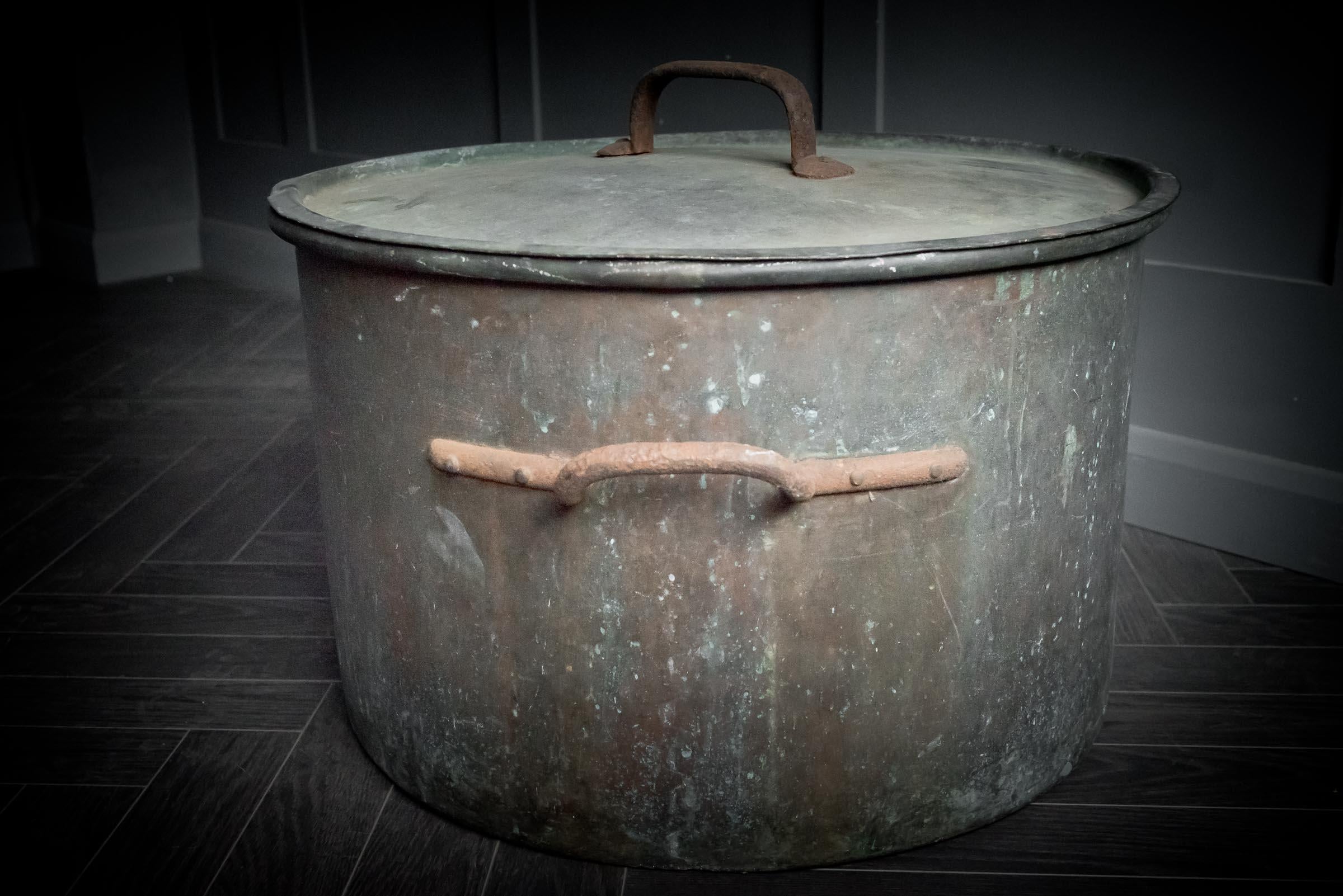 Huge Patinated Copper Cooking Vessel For Sale 1