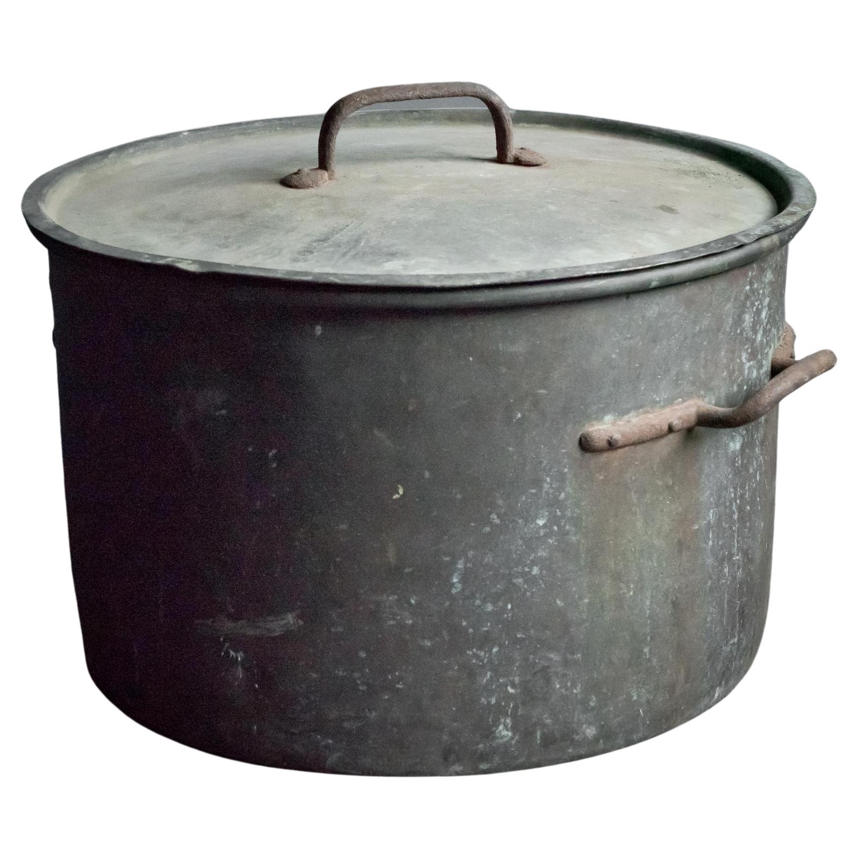 Huge Patinated Copper Cooking Vessel For Sale