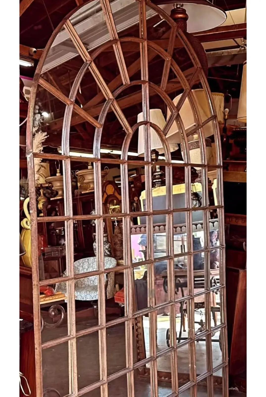 American Huge Paul Ferrante Wrought Iron Arched Mirror For Sale