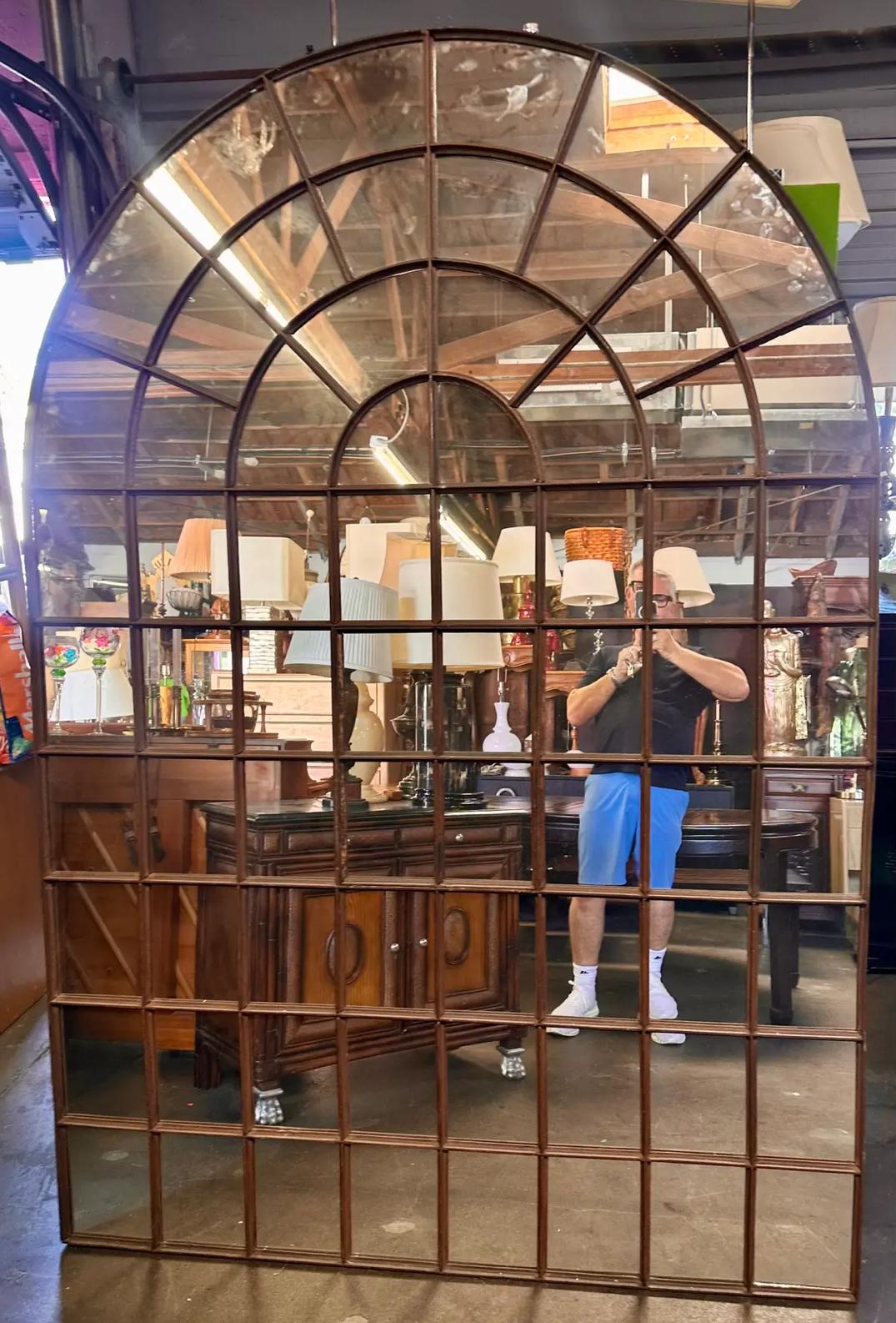 Huge Paul Ferrante Wrought Iron Arched Mirror In Good Condition For Sale In LOS ANGELES, CA