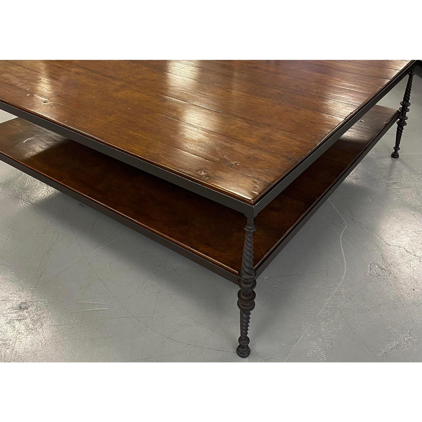 Spanish Colonial Huge Paul Ferrante Wrought Iron & Walnut Square Coffee Table