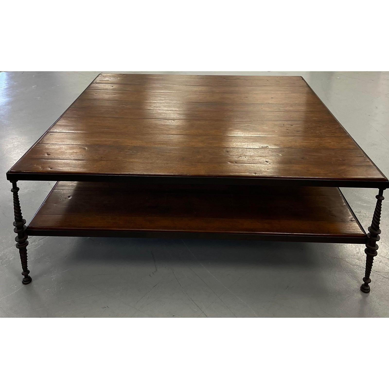 Italian Huge Paul Ferrante Wrought Iron & Walnut Square Coffee Table
