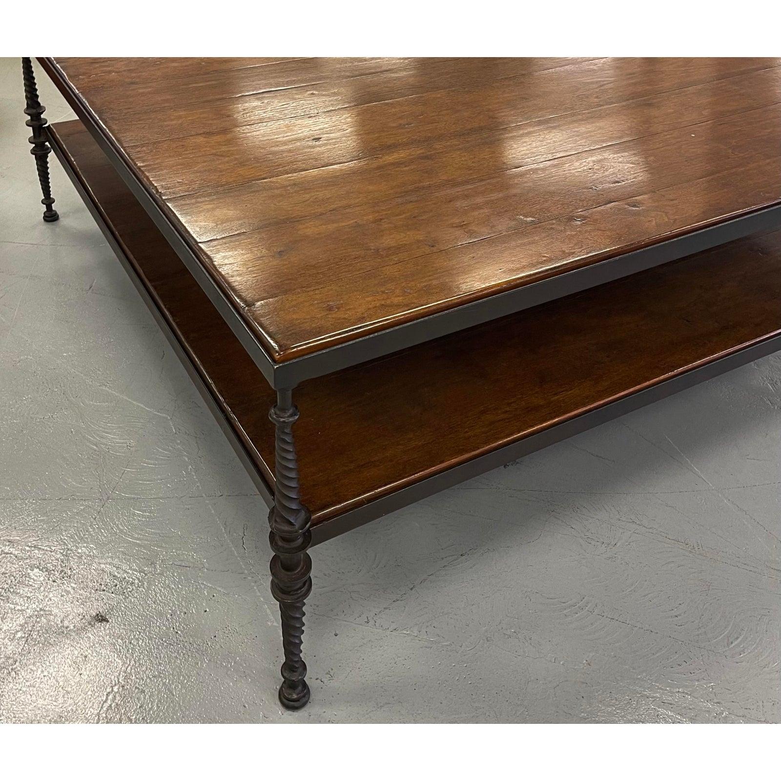 Huge Paul Ferrante Wrought Iron & Walnut Square Coffee Table In Good Condition In LOS ANGELES, CA