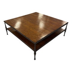 Huge Paul Ferrante Wrought Iron & Walnut Square Coffee Table