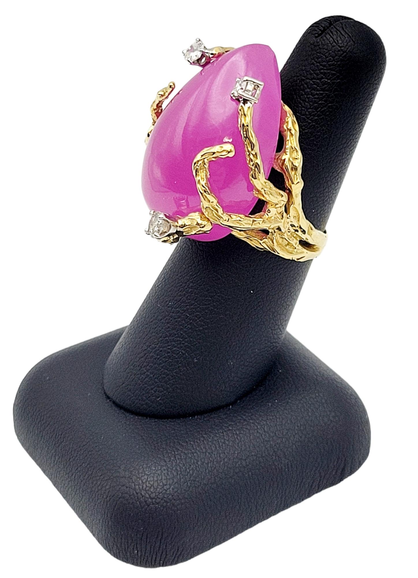 Huge Pear Cabochon Lab Created Pink Sapphire Branch Design Ring in 14 Karat Gold 5