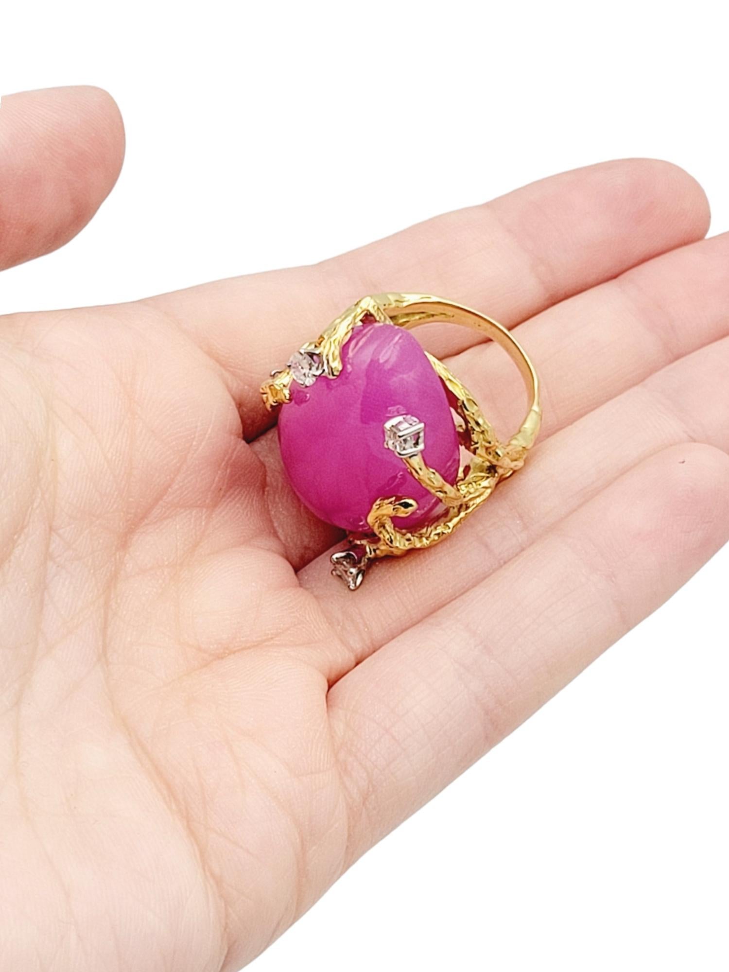 Huge Pear Cabochon Lab Created Pink Sapphire Branch Design Ring in 14 Karat Gold 6