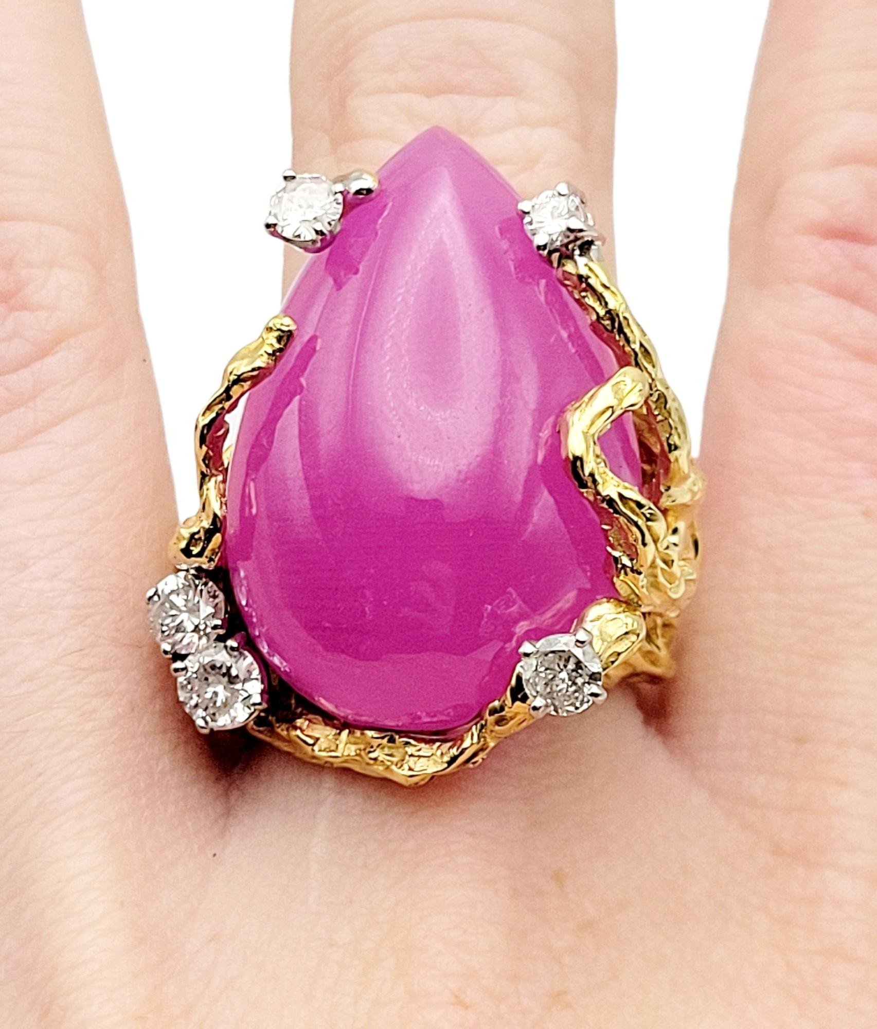Huge Pear Cabochon Lab Created Pink Sapphire Branch Design Ring in 14 Karat Gold 8