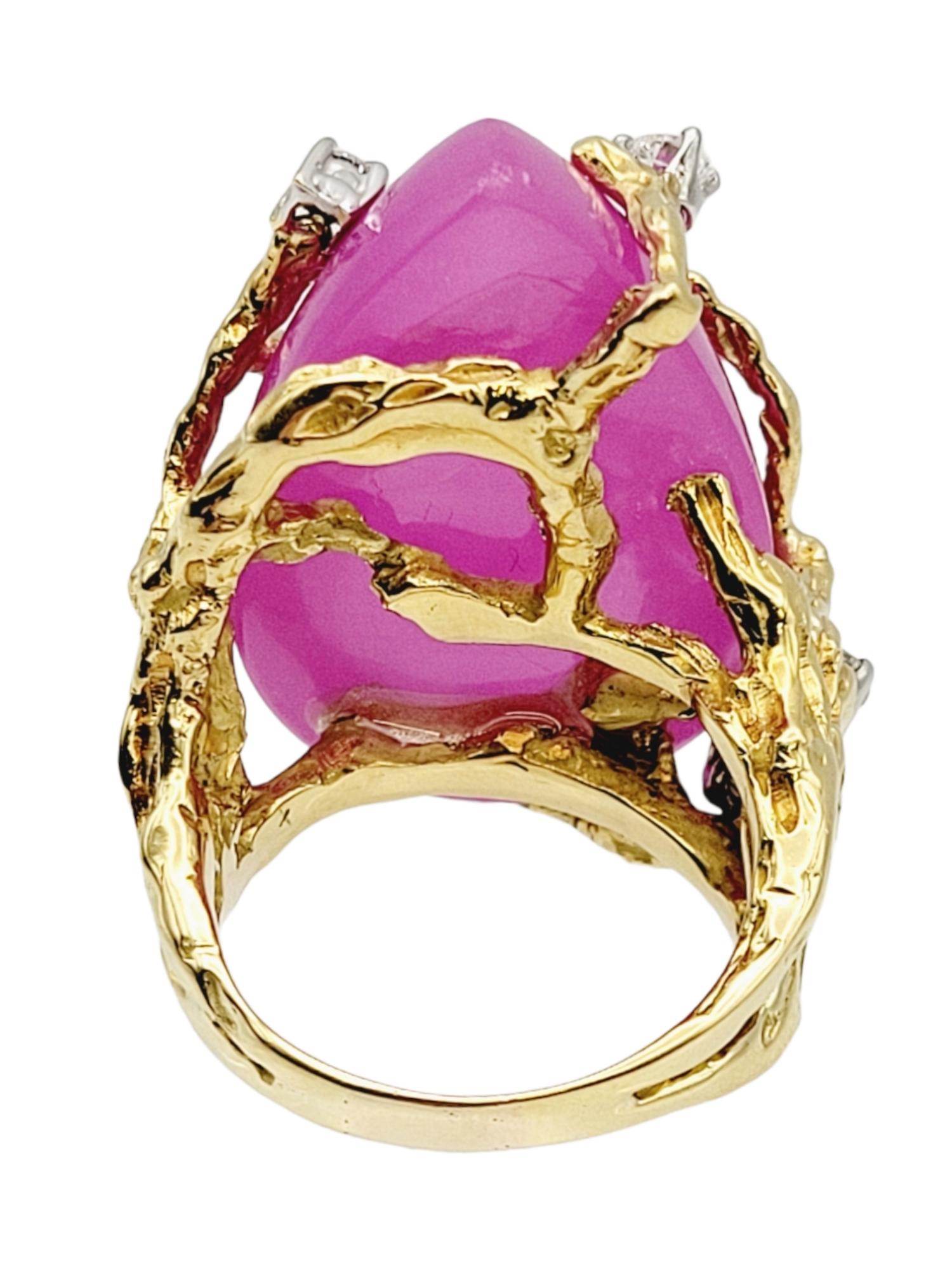Women's Huge Pear Cabochon Lab Created Pink Sapphire Branch Design Ring in 14 Karat Gold