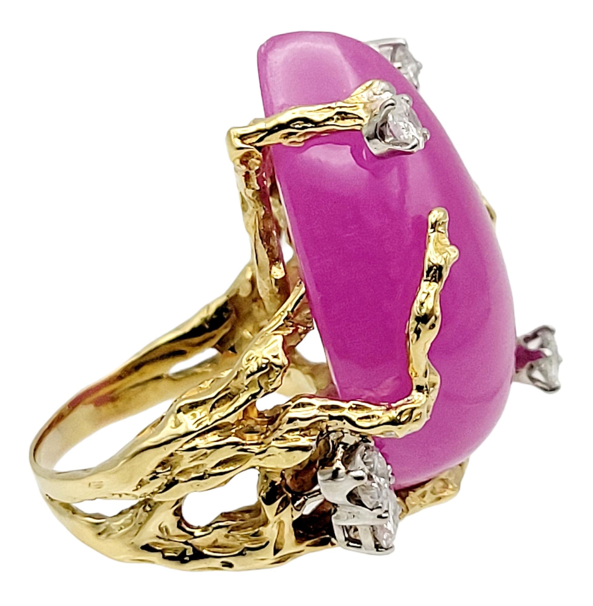 Huge Pear Cabochon Lab Created Pink Sapphire Branch Design Ring in 14 Karat Gold 1