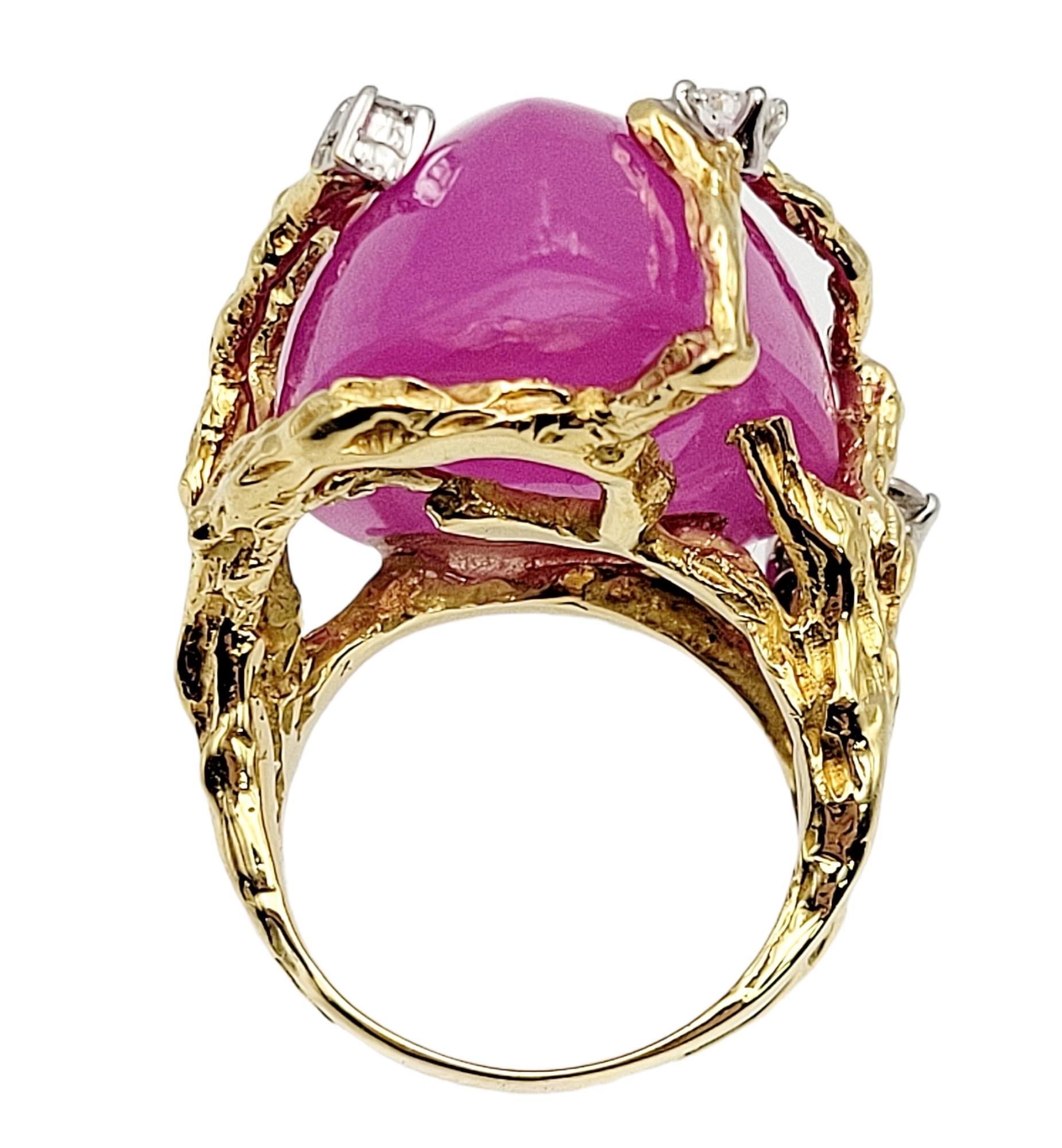 Huge Pear Cabochon Lab Created Pink Sapphire Branch Design Ring in 14 Karat Gold 2