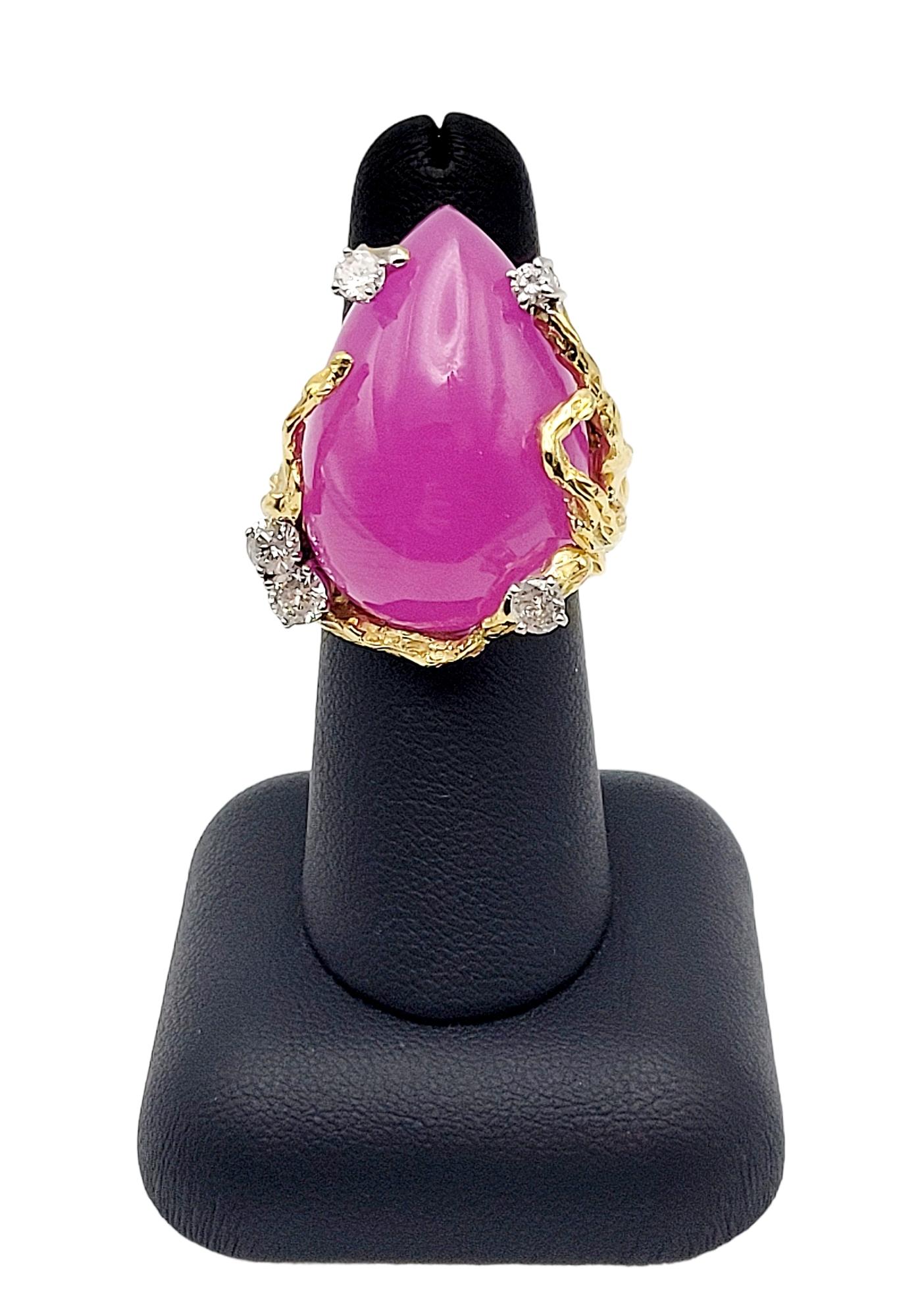 Huge Pear Cabochon Lab Created Pink Sapphire Branch Design Ring in 14 Karat Gold 3