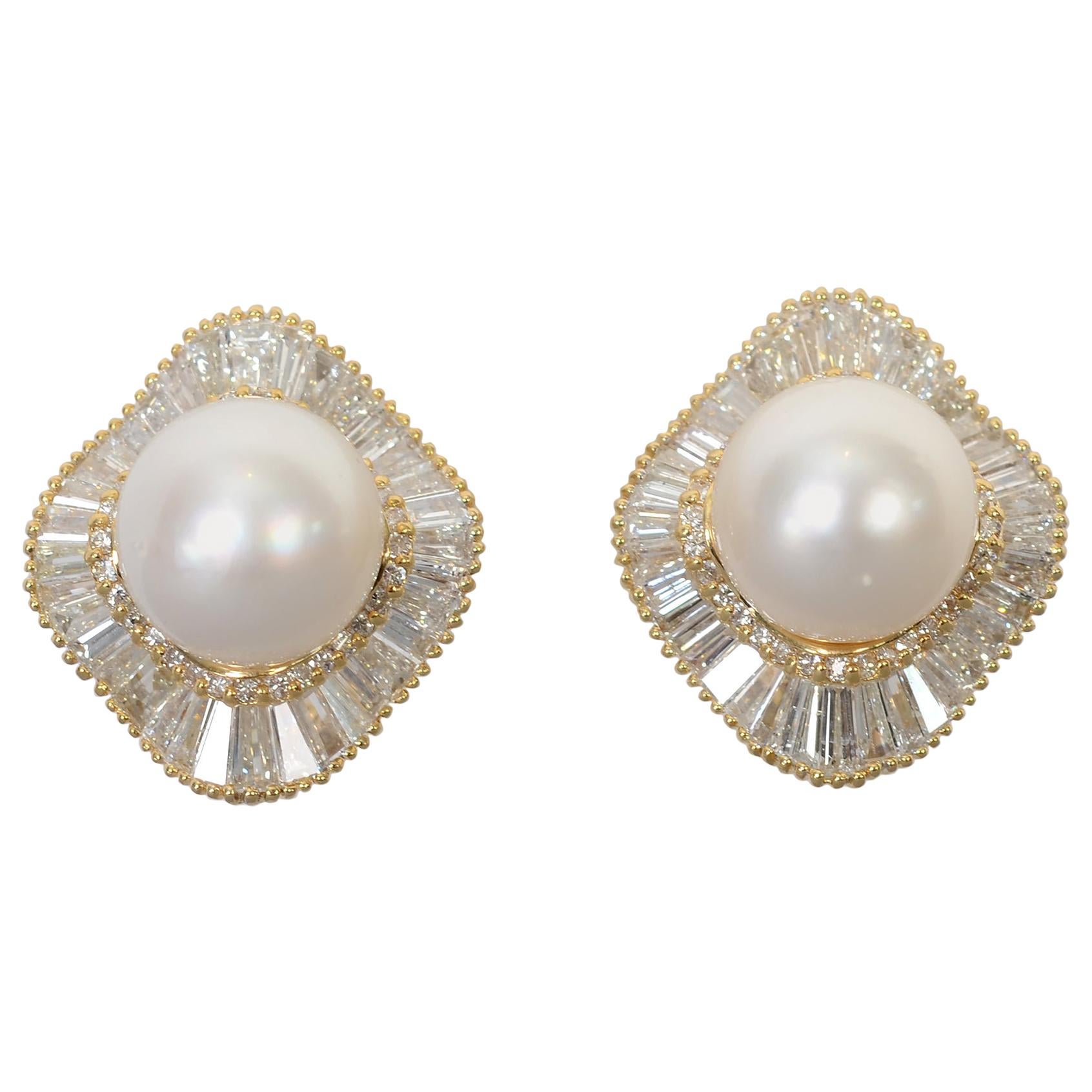 Huge Pearl and Diamond Earrings