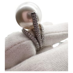 Huge pearl diamond ring 18KT white gold cocktail ring 