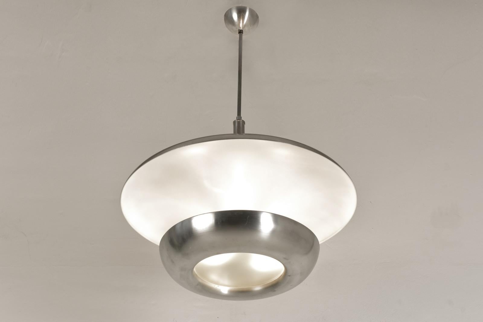 Huge Pendant Lamp in Aluminium, 1935 - Czech Republic For Sale 3