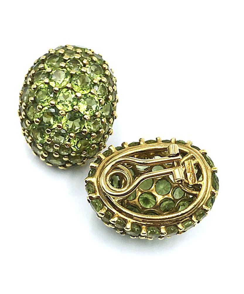 Round Cut Huge Peridot and Gold Earrings