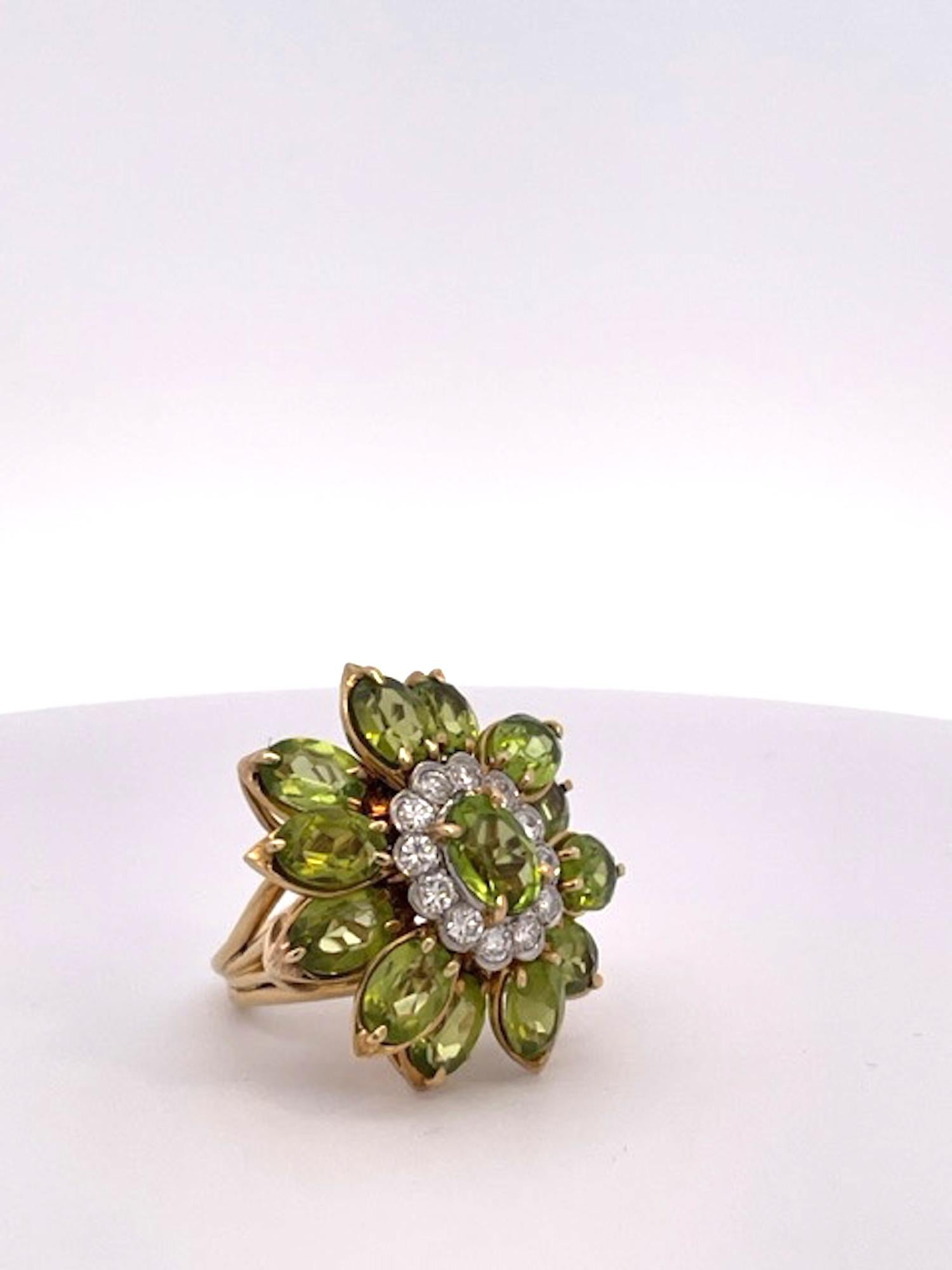 Huge Peridot Diamond Glamour Ring 14K For Sale 8