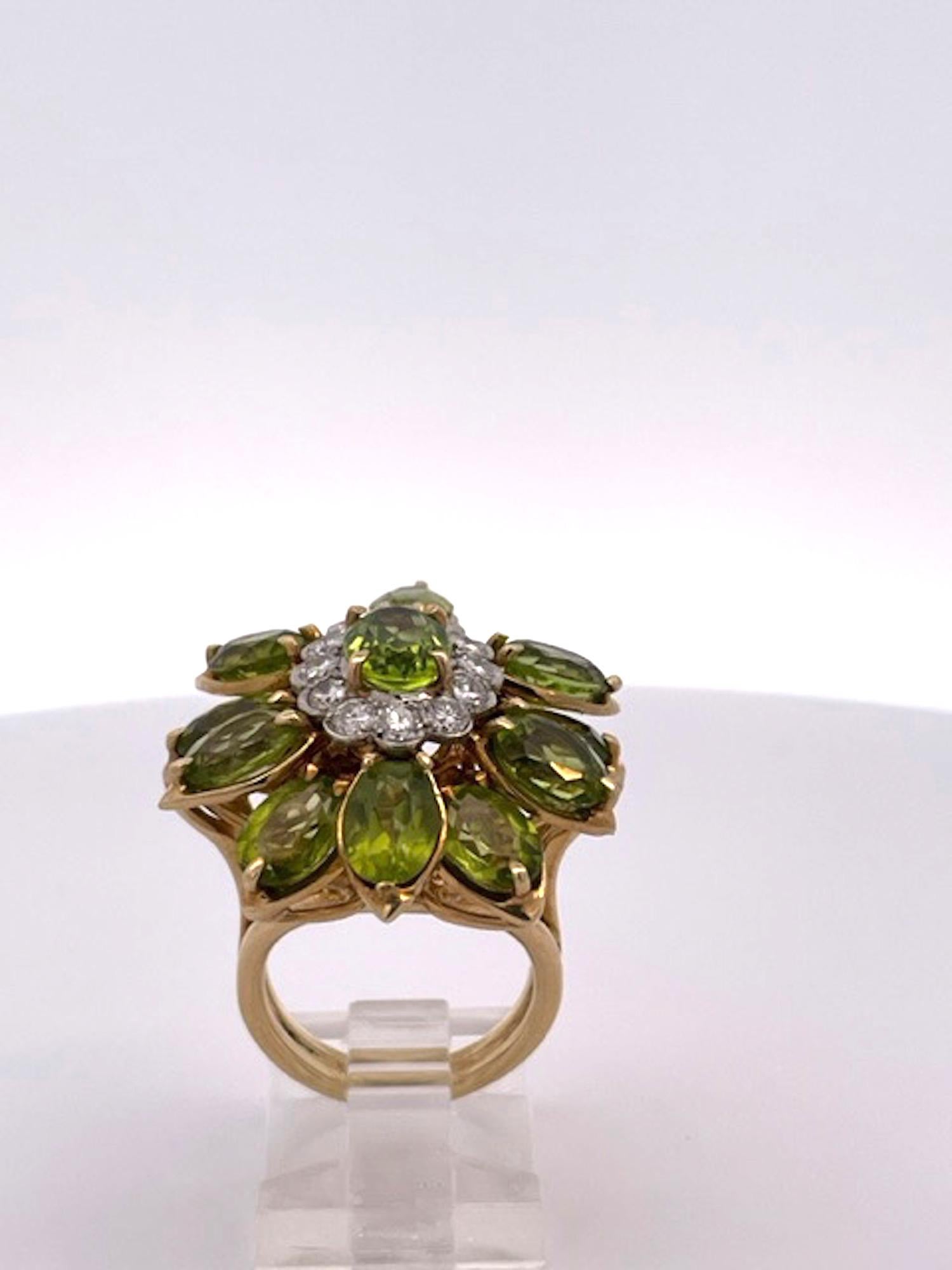 Modern Huge Peridot Diamond Glamour Ring 14K For Sale