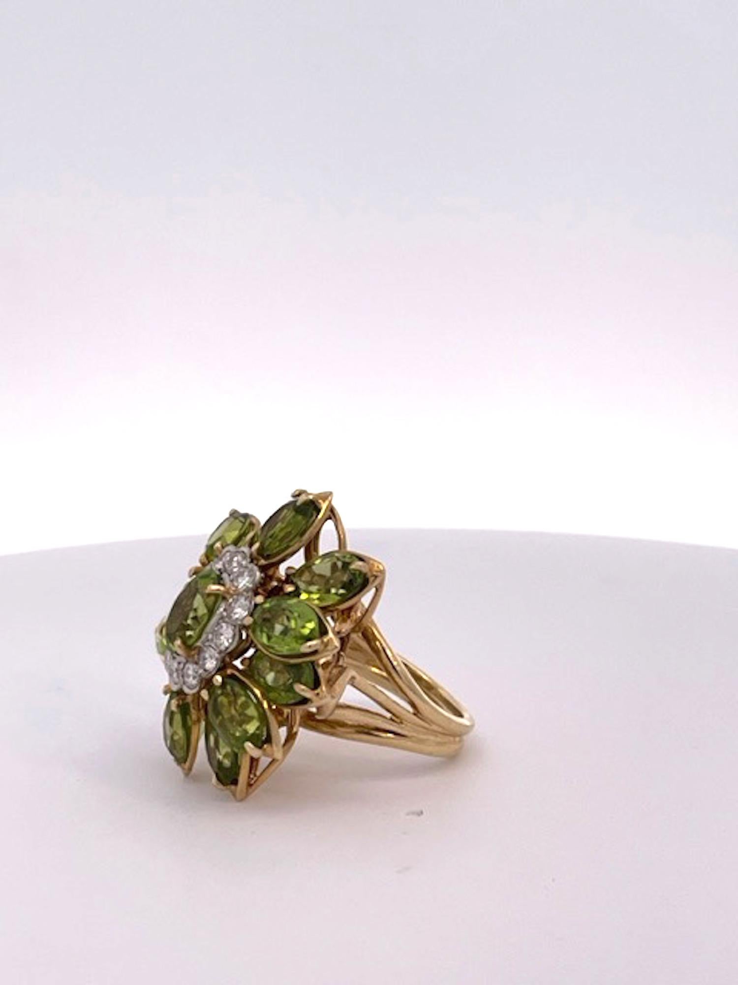 Huge Peridot Diamond Glamour Ring 14K For Sale 2