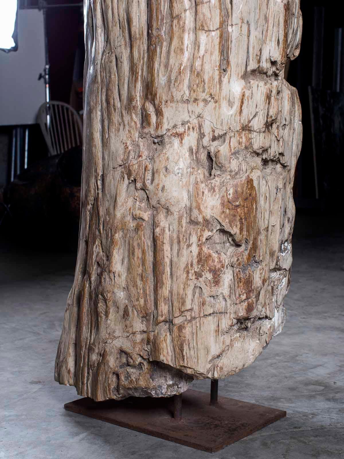 Huge Petrified Tree Trunk Pedestal Column Table on Custom Iron Stand For Sale 4
