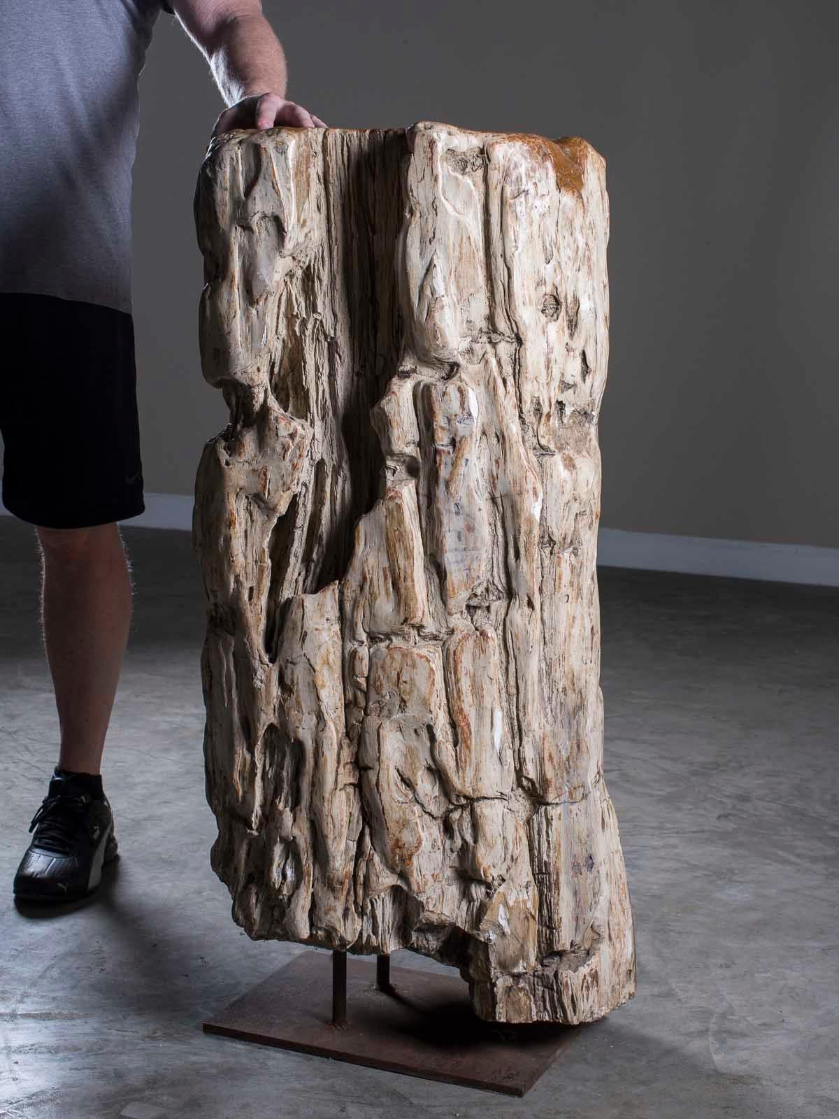 Huge Petrified Tree Trunk Pedestal Column Table on Custom Iron Stand For Sale 6