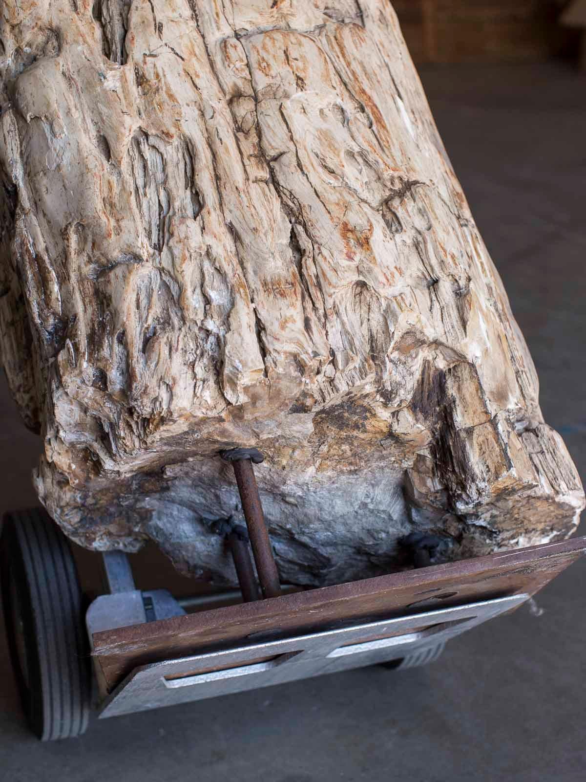 Huge Petrified Tree Trunk Pedestal Column Table on Custom Iron Stand For Sale 8