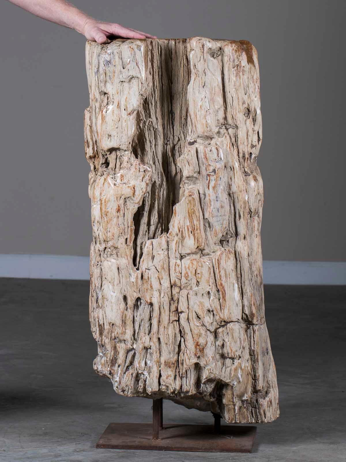 Organic Modern Huge Petrified Tree Trunk Pedestal Column Table on Custom Iron Stand For Sale