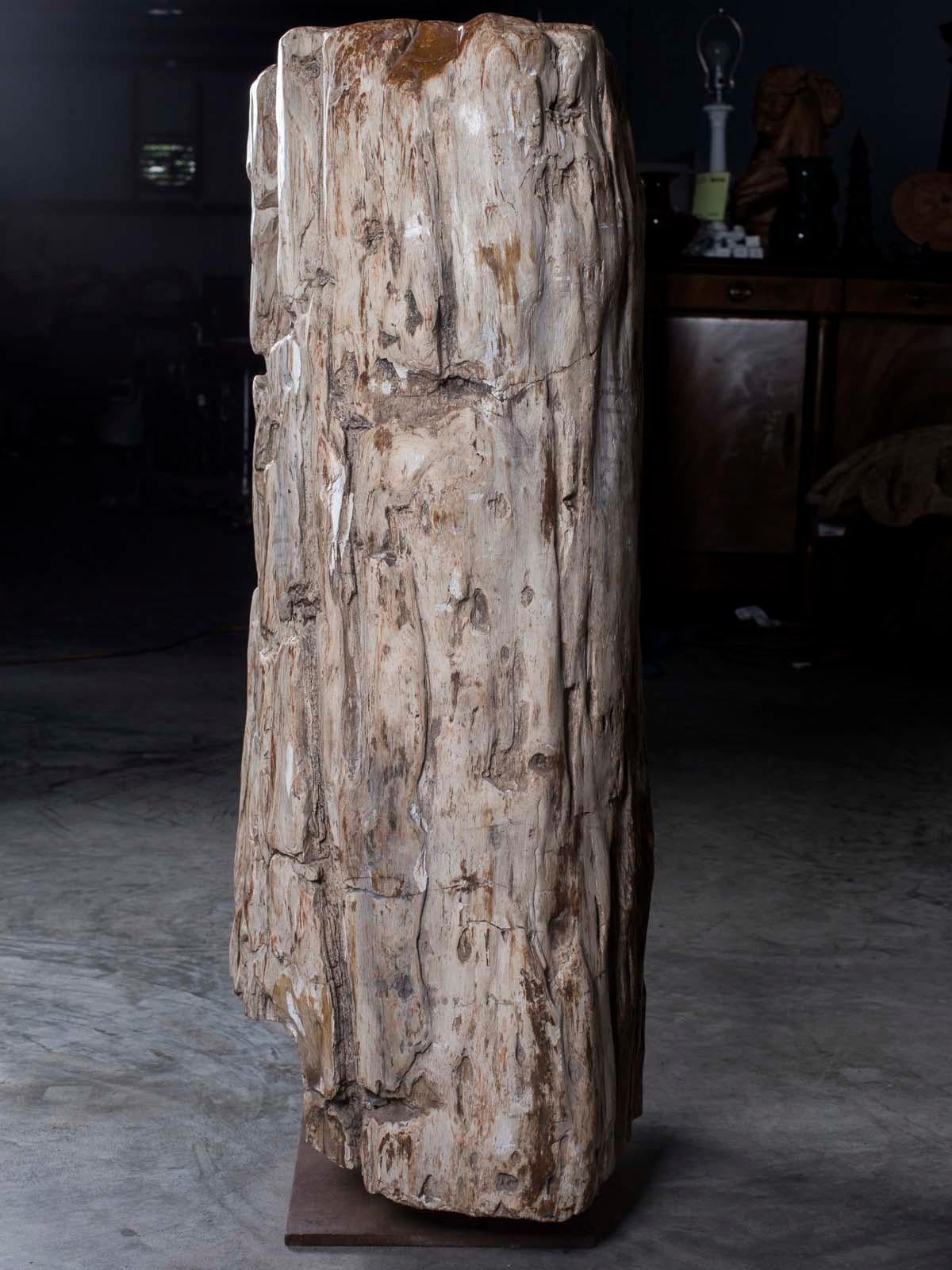 18th Century and Earlier Huge Petrified Tree Trunk Pedestal Column Table on Custom Iron Stand For Sale