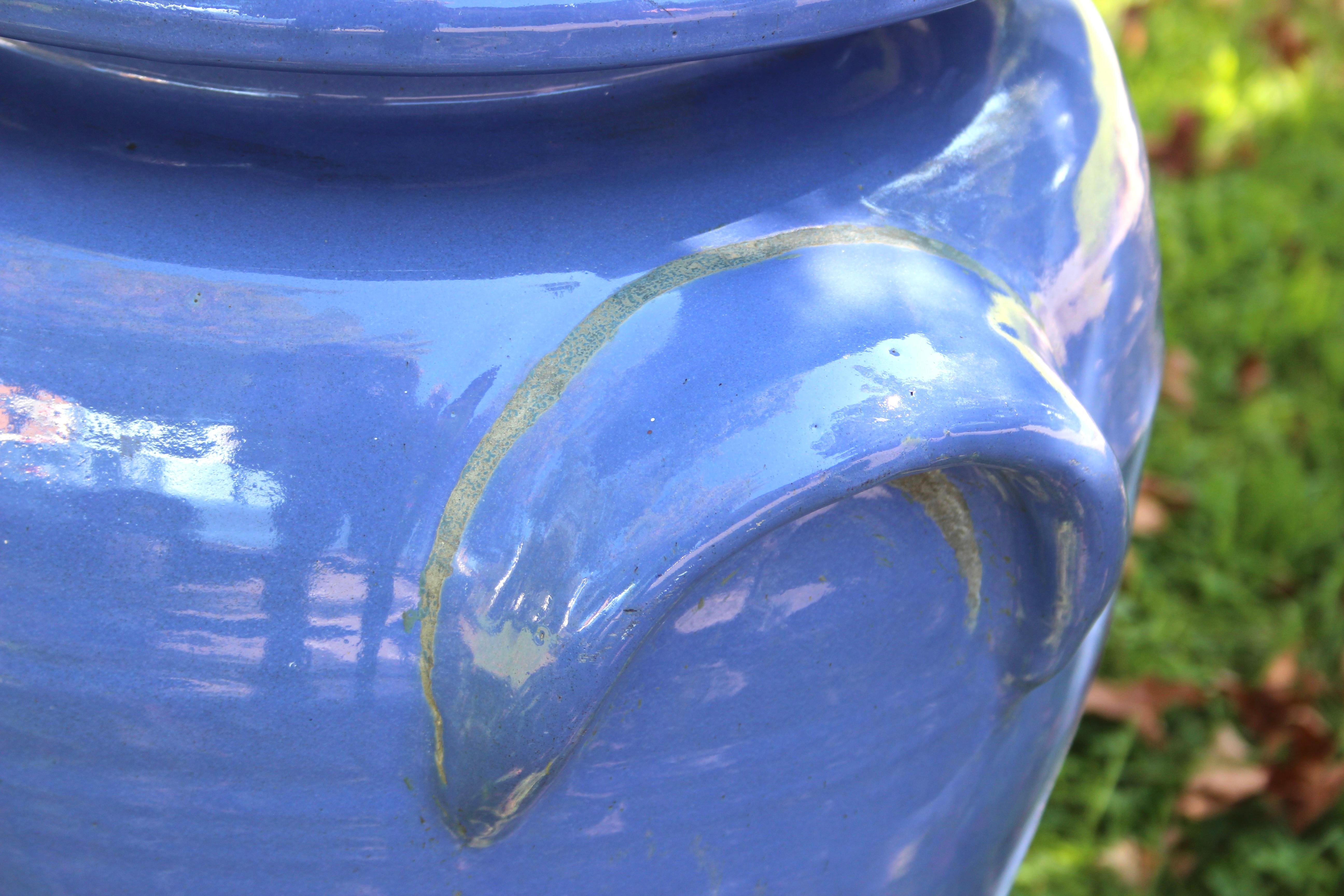 American Huge Pickrull Zanesville Stoneware Jar Urn Pottery Blue Arts & Crafts Floor Vase For Sale